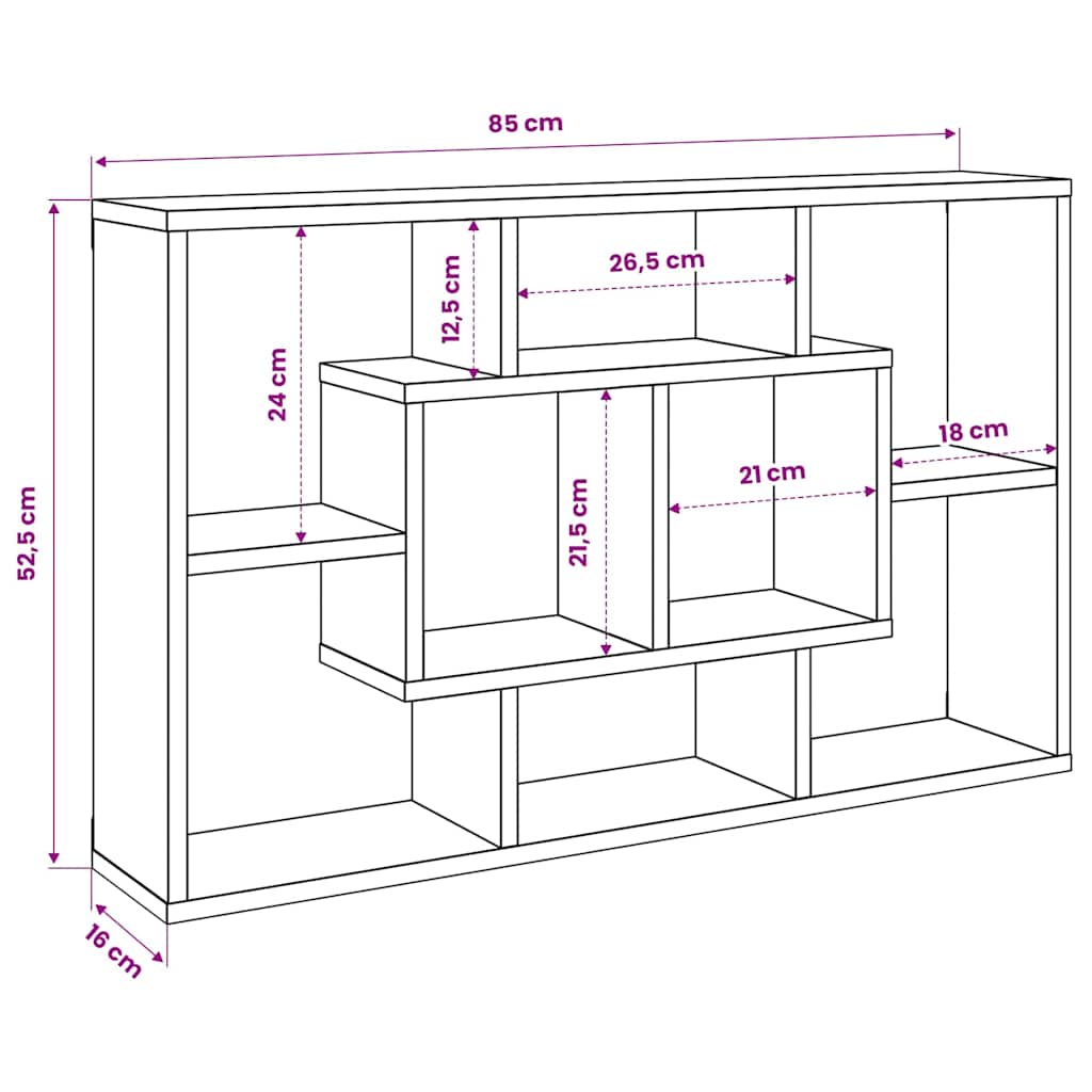 Wandregal Braun Eichen-Optik 85x16x52,5 cm Holzwerkstoff