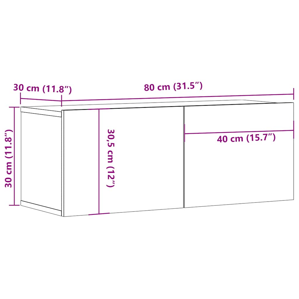 TV-Schränke 2 Stk. Grau Sonoma 80x30x30 cm Holzwerkstoff