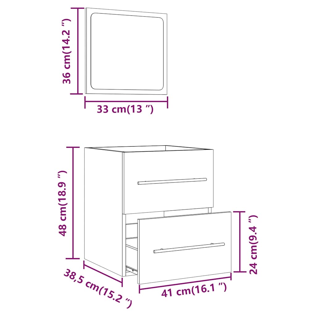 Badschrank mit Spiegel Grau Sonoma 41x38,5x48 cm