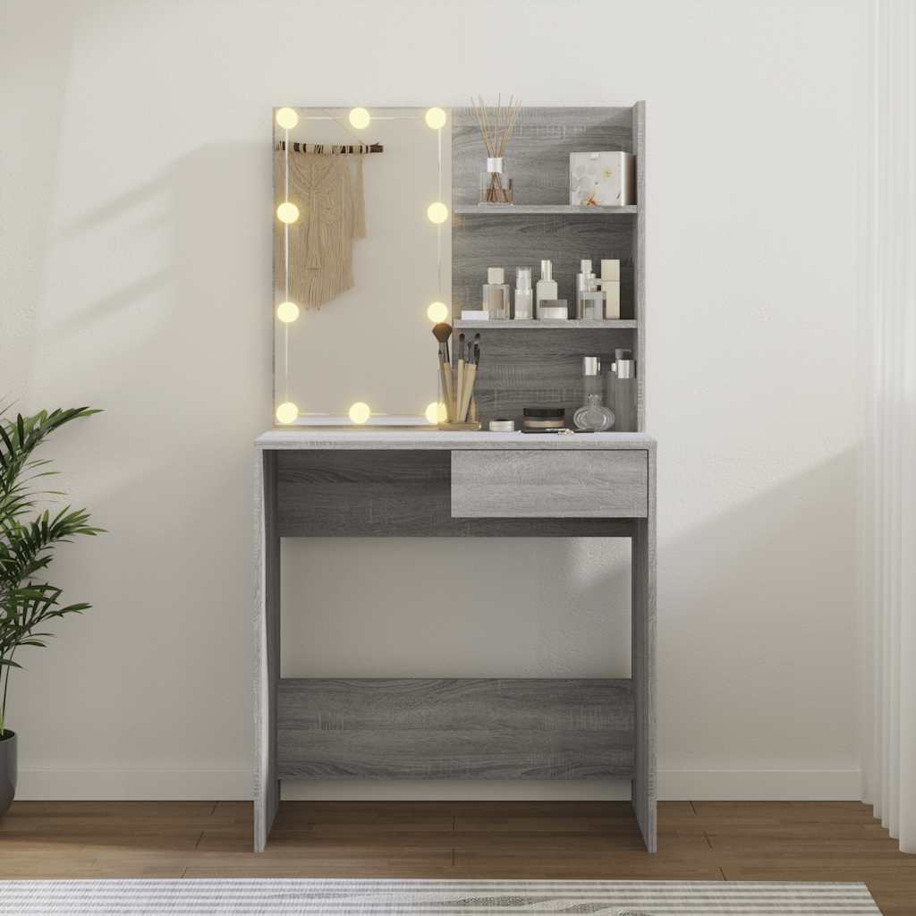 Schminktisch mit LED Grau Sonoma 74,5x40x141 cm