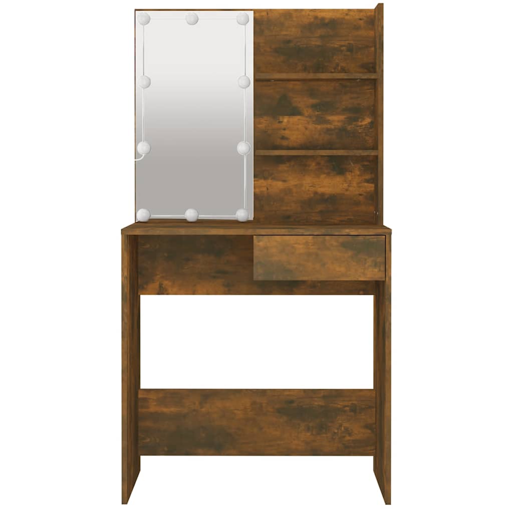 Schminktisch mit LED Braun Eiche 74,5x40x141 cm
