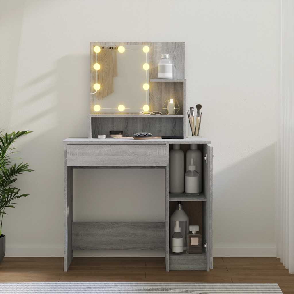 Schminktisch mit LED Grau Sonoma 86,5x35x136 cm