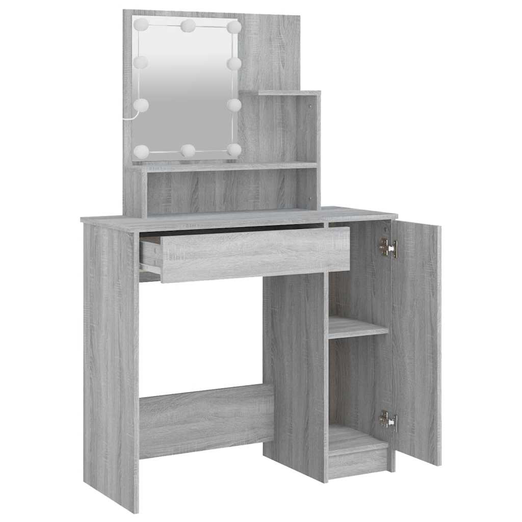 Schminktisch mit LED Grau Sonoma 86,5x35x136 cm
