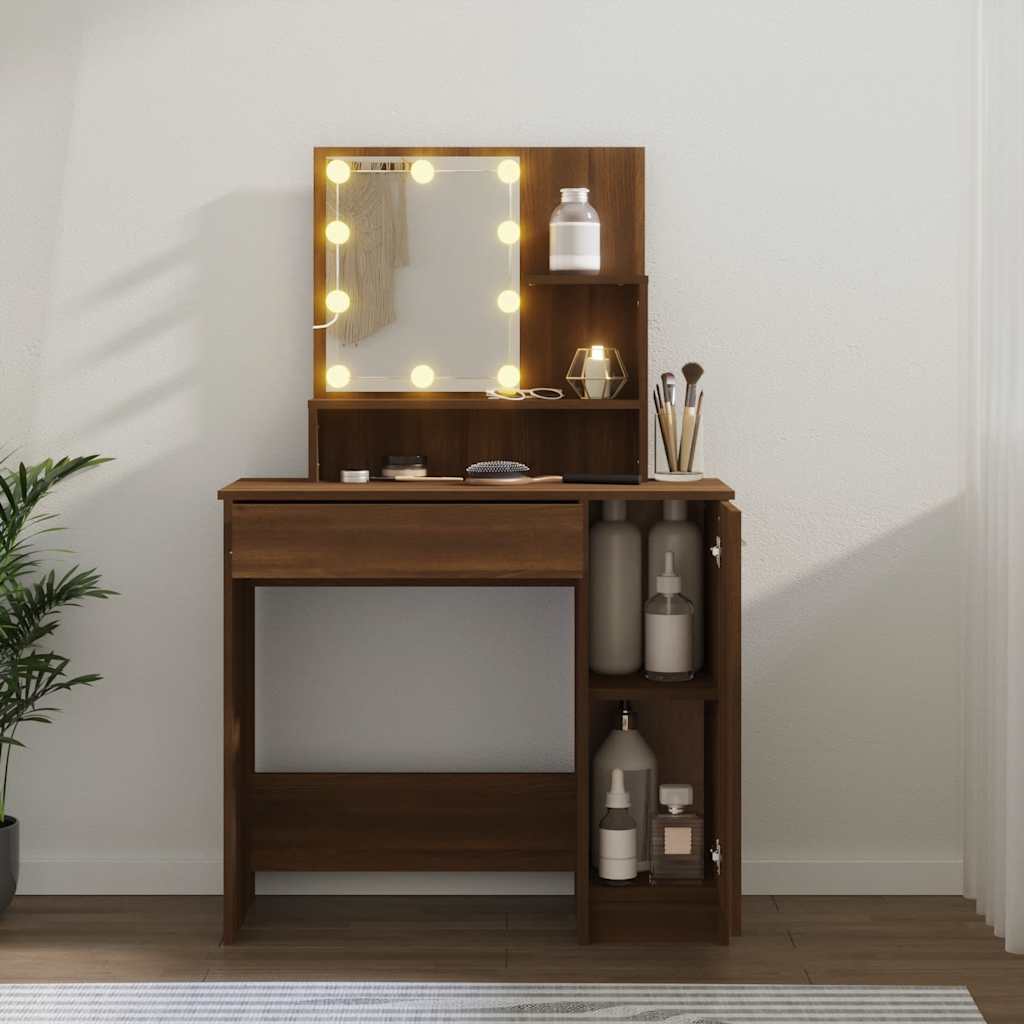 Schminktisch mit LED Braun Eichen-Optik 86,5x35x136 cm
