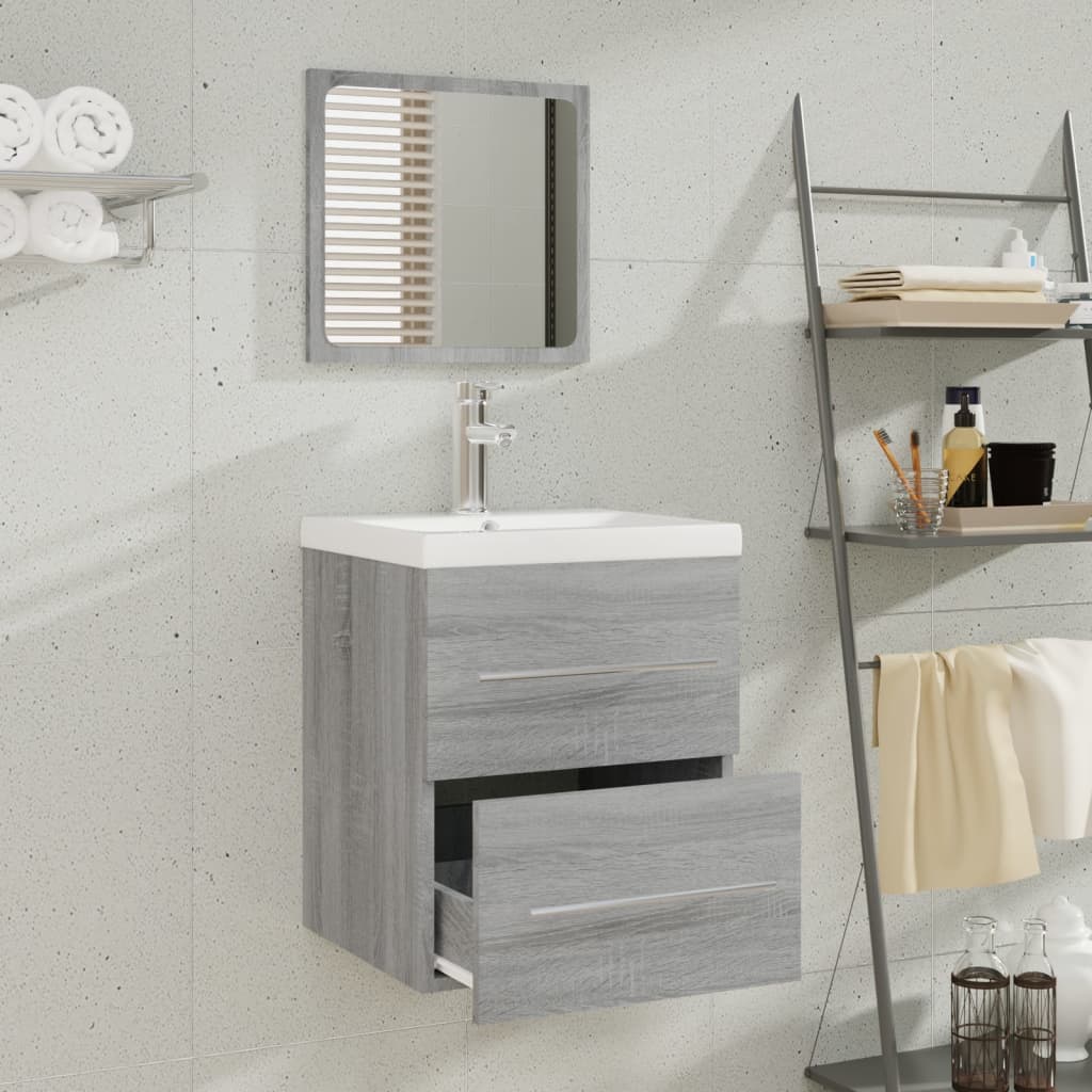 Waschbeckenschrank mit Einbaubecken Grau Sonoma Holzwerkstoff