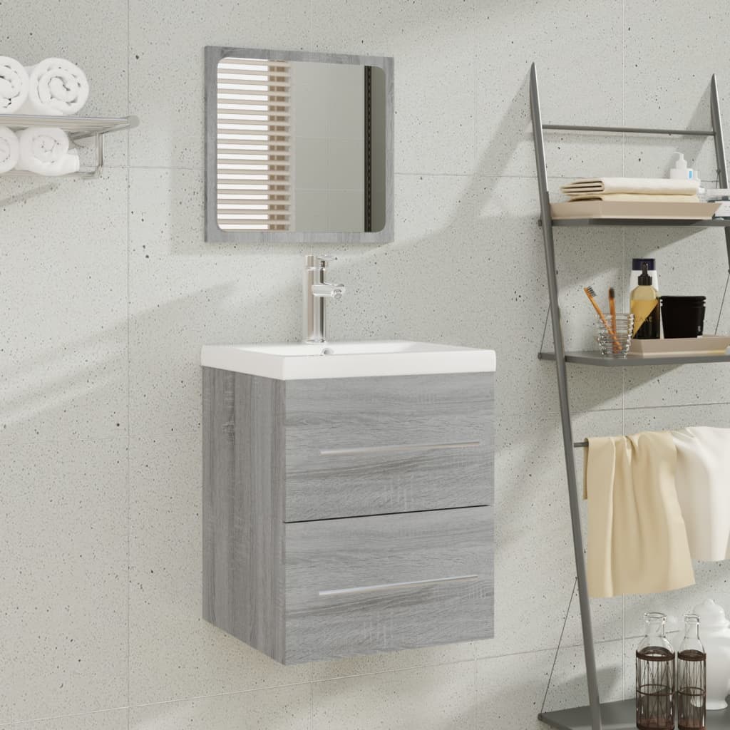 Waschbeckenschrank mit Einbaubecken Grau Sonoma Holzwerkstoff