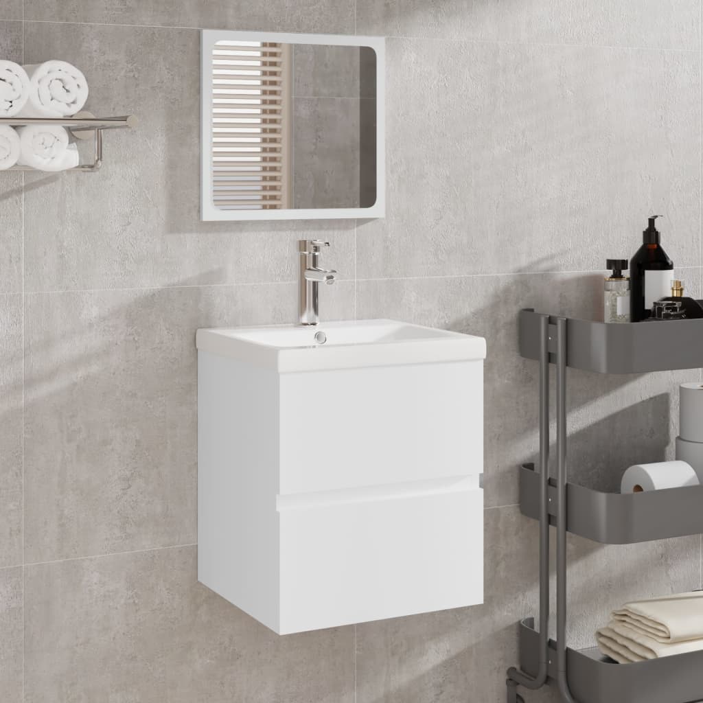 Waschbeckenunterschrank mit Waschbecken und Spiegel Weiß