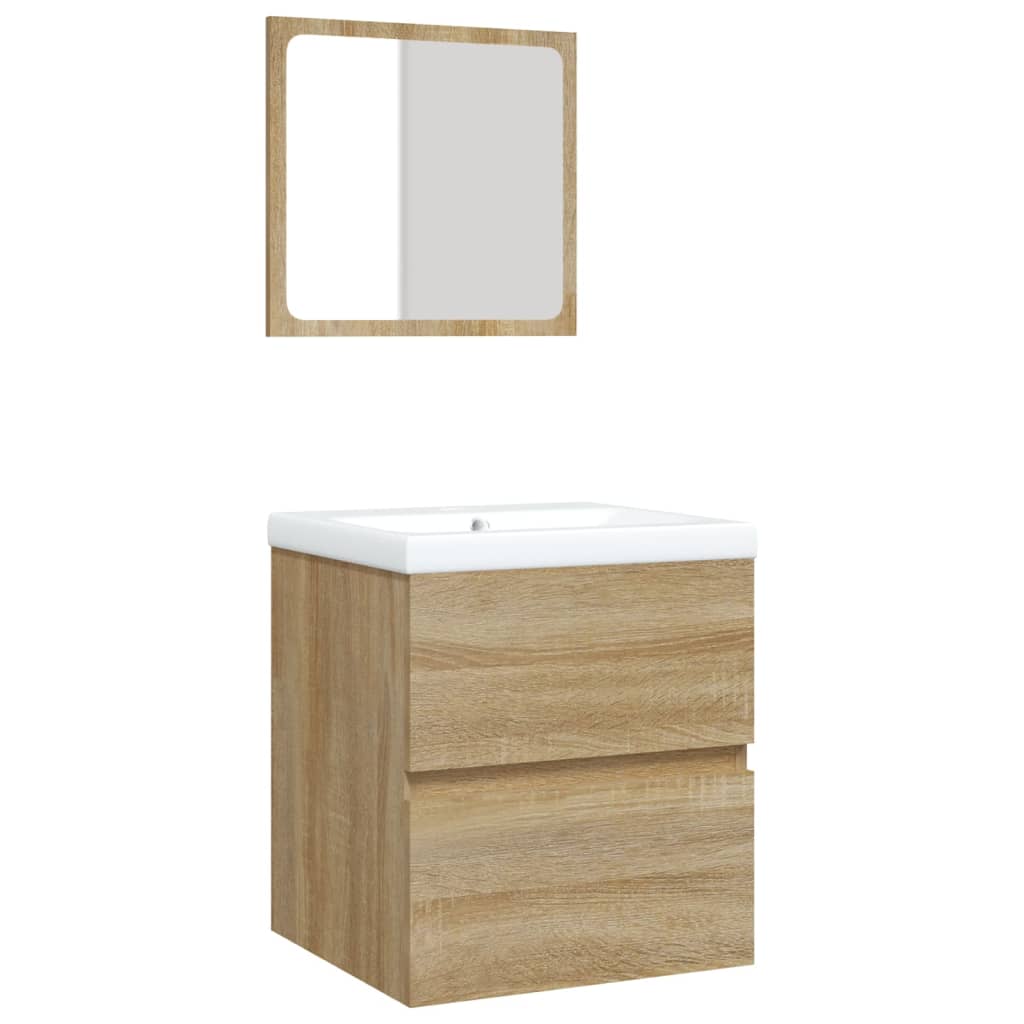 Waschbeckenunterschrank mit Waschbecken Spiegel Sonoma Eiche