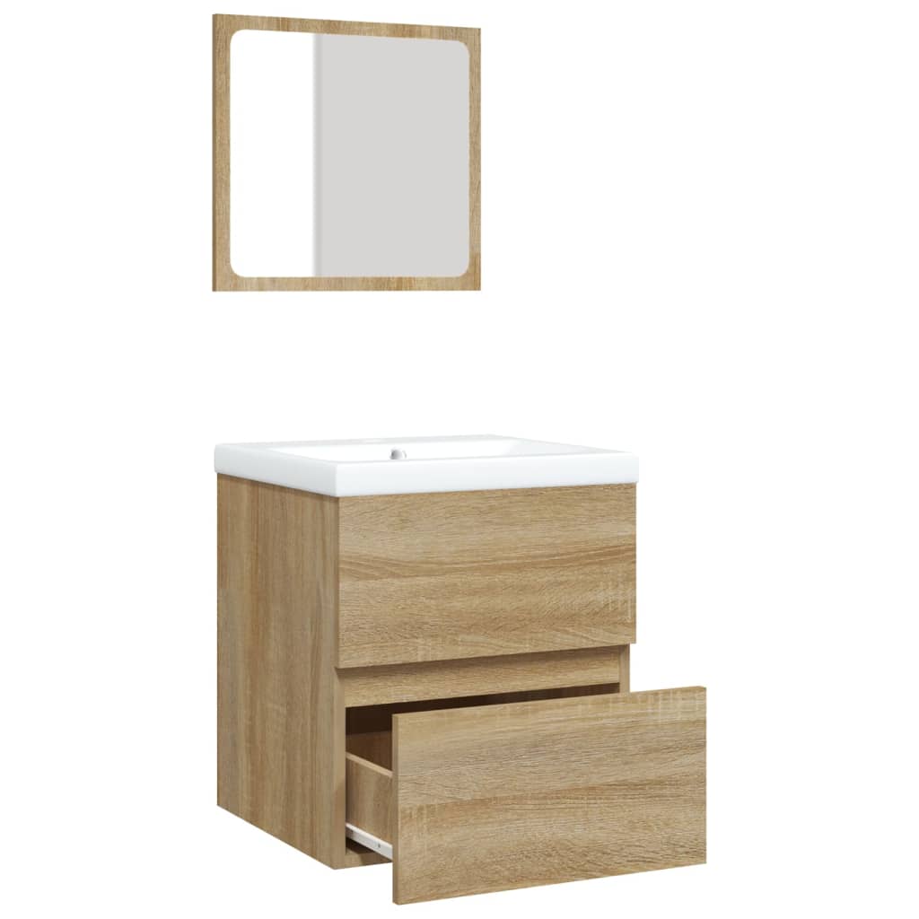 Waschbeckenunterschrank mit Waschbecken Spiegel Sonoma Eiche