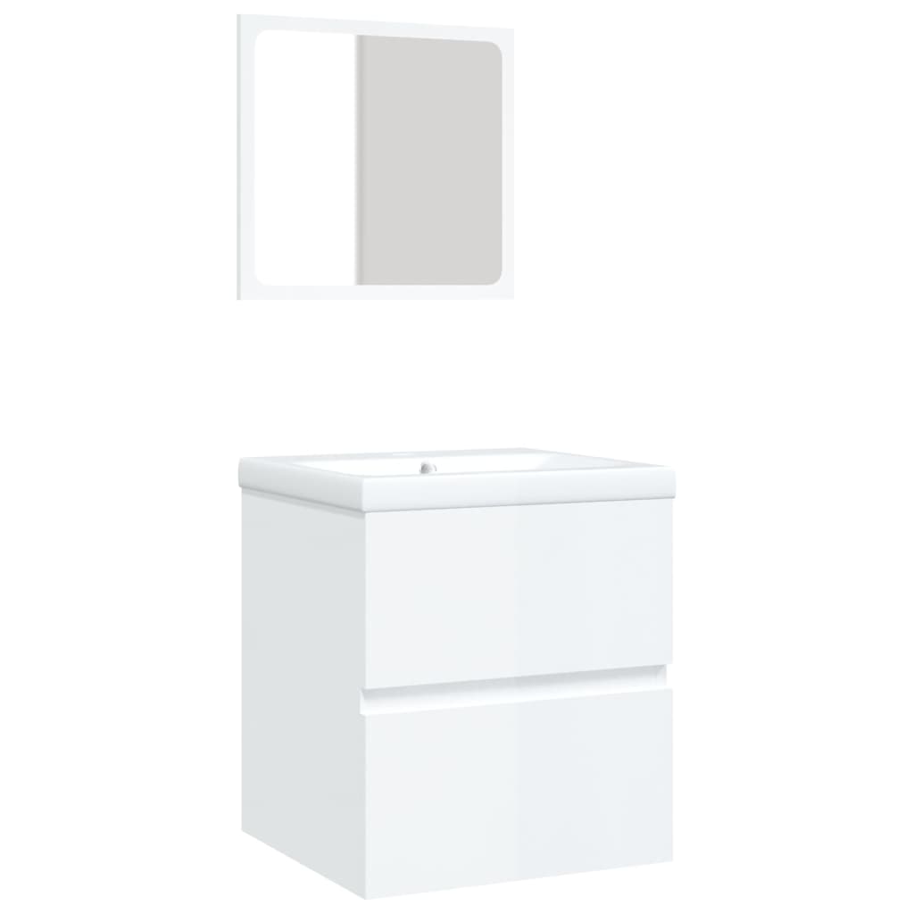 Waschbeckenunterschrank mit Waschbecken Spiegel Hochglanz-Weiß
