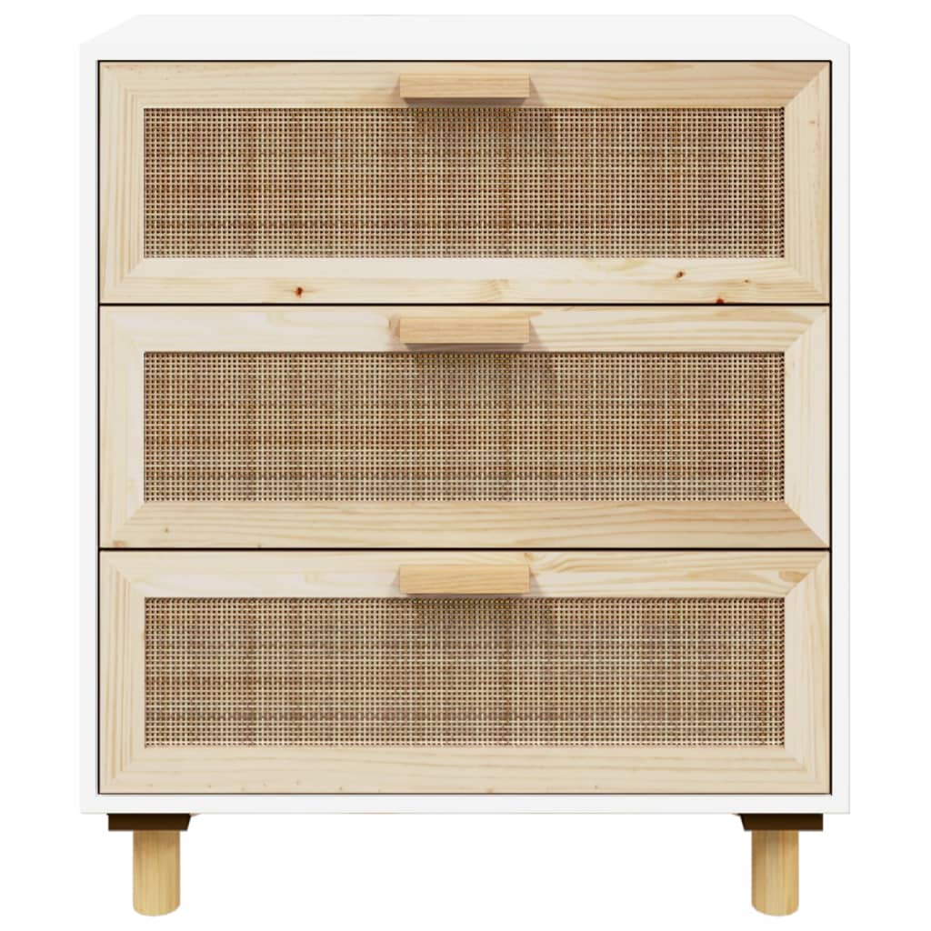 Sideboard Weiß 60x30x70 cm Massivholz Kiefer und Natur-Rattan