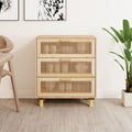 Sideboard Braun 60x30x70 cm Massivholz Kiefer und Natur-Rattan