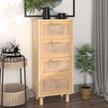 Sideboard Braun 40x30x90 cm Massivholz Kiefer und Natur-Rattan