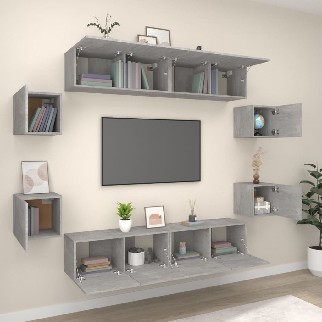 8-tlg. TV-Schrank-Set Betongrau Holzwerkstoff