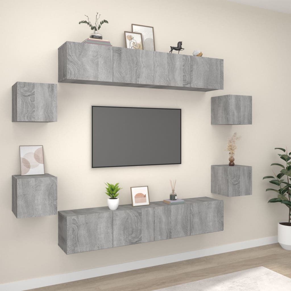 8-tlg. TV-Schrank-Set Grau Sonoma Holzwerkstoff