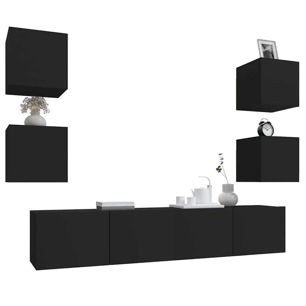 6-tlg. TV-Schrank-Set Schwarz Holzwerkstoff