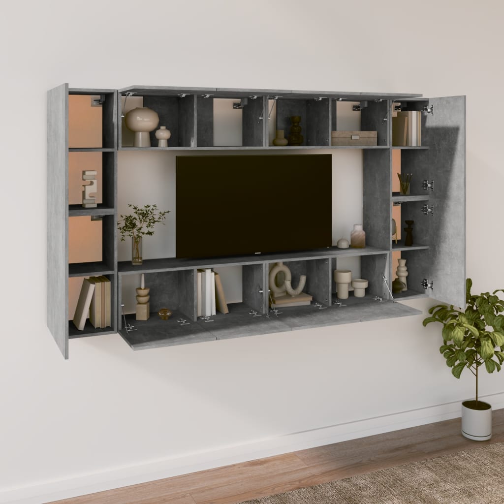 8-tlg. TV-Schrank-Set Betongrau Holzwerkstoff