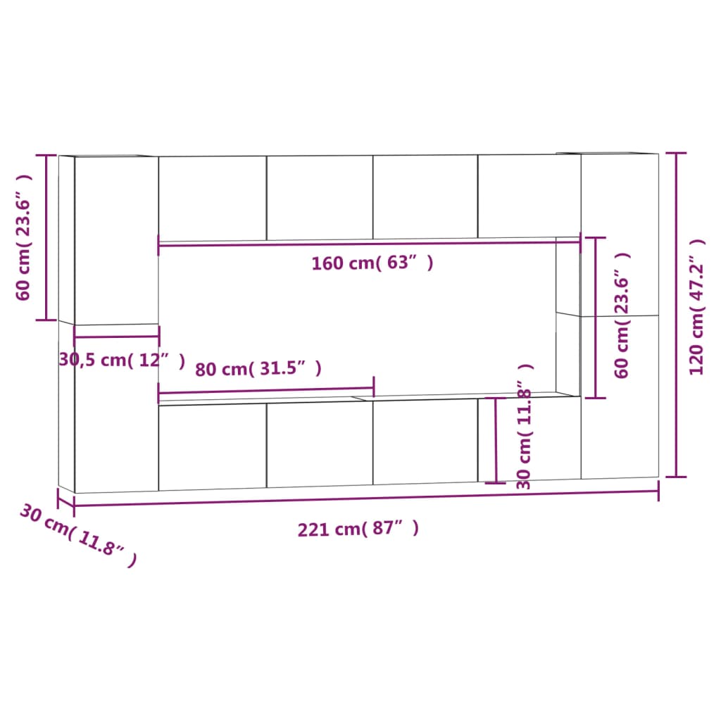 8-tlg. TV-Schrank-Set Betongrau Holzwerkstoff