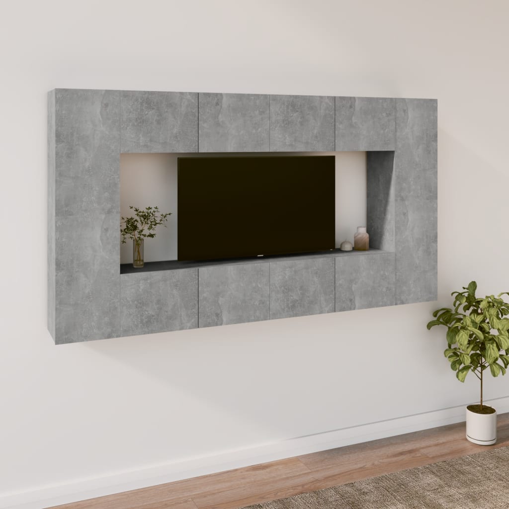 8-tlg. TV-Schrank-Set Betongrau Holzwerkstoff