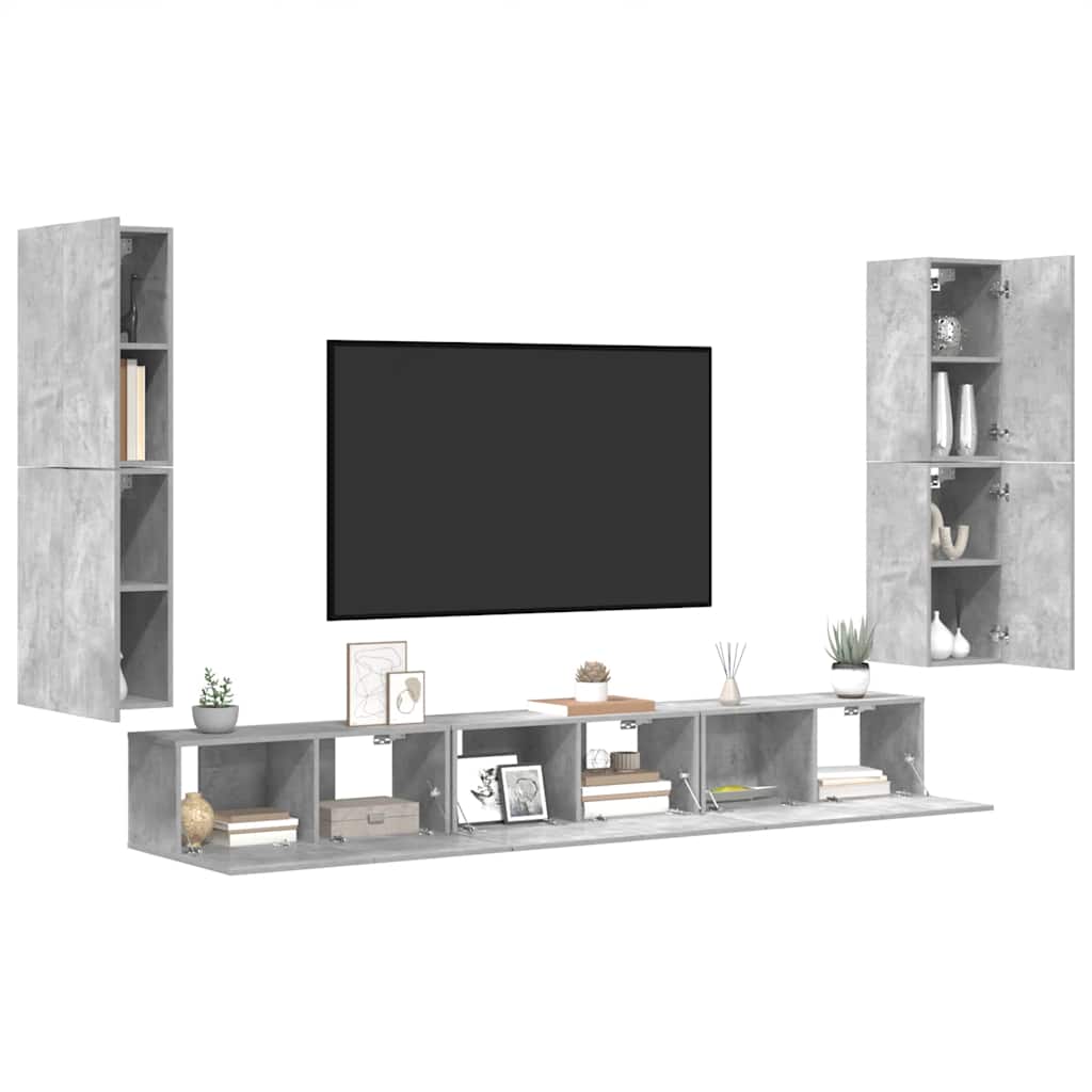 7-tlg. TV-Schrank-Set Betongrau Holzwerkstoff