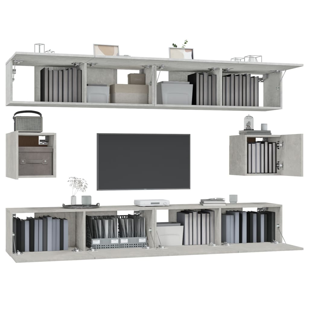 6-tlg. TV-Schrank-Set Betongrau Holzwerkstoff