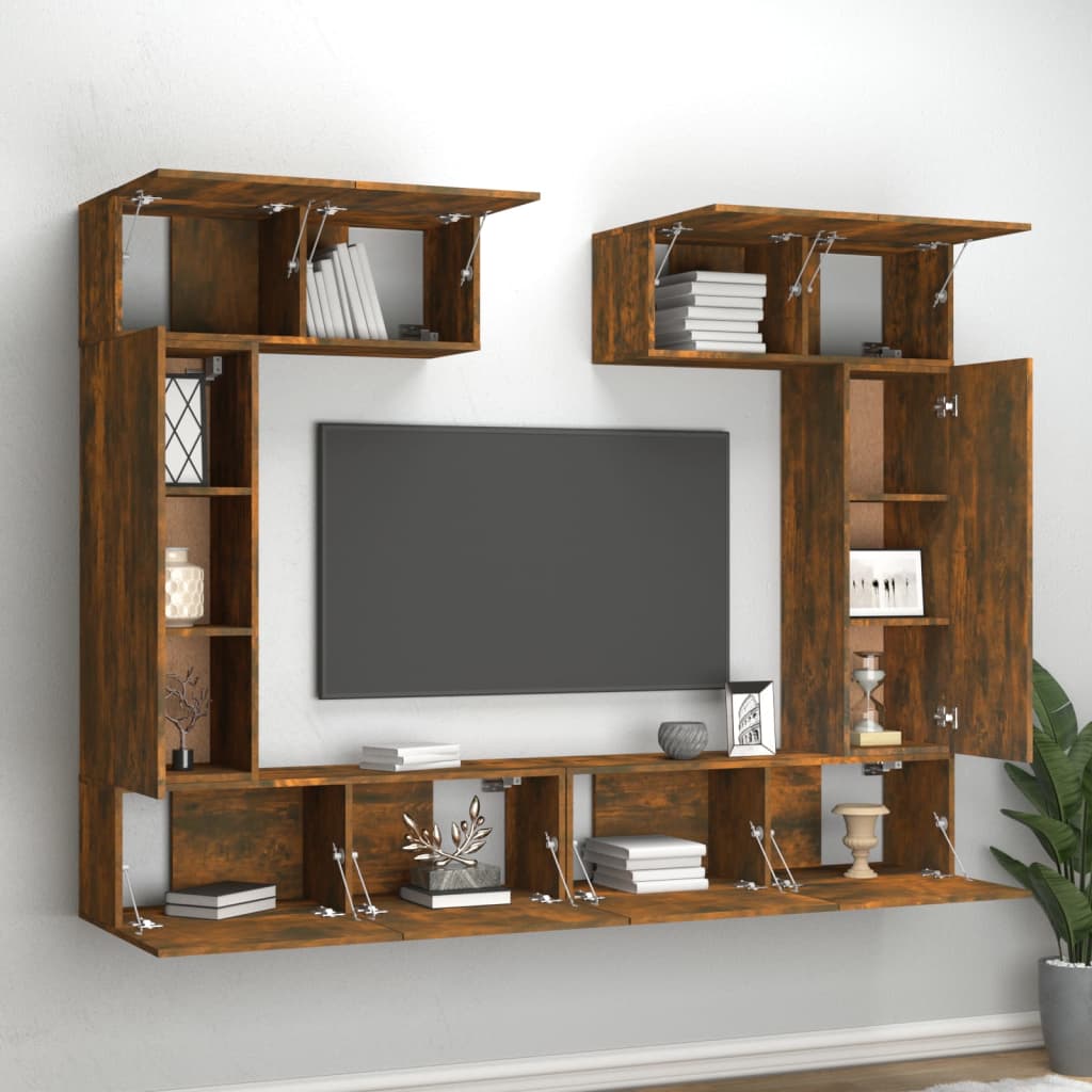 6-tlg. TV-Schrank-Set Räuchereiche Holzwerkstoff