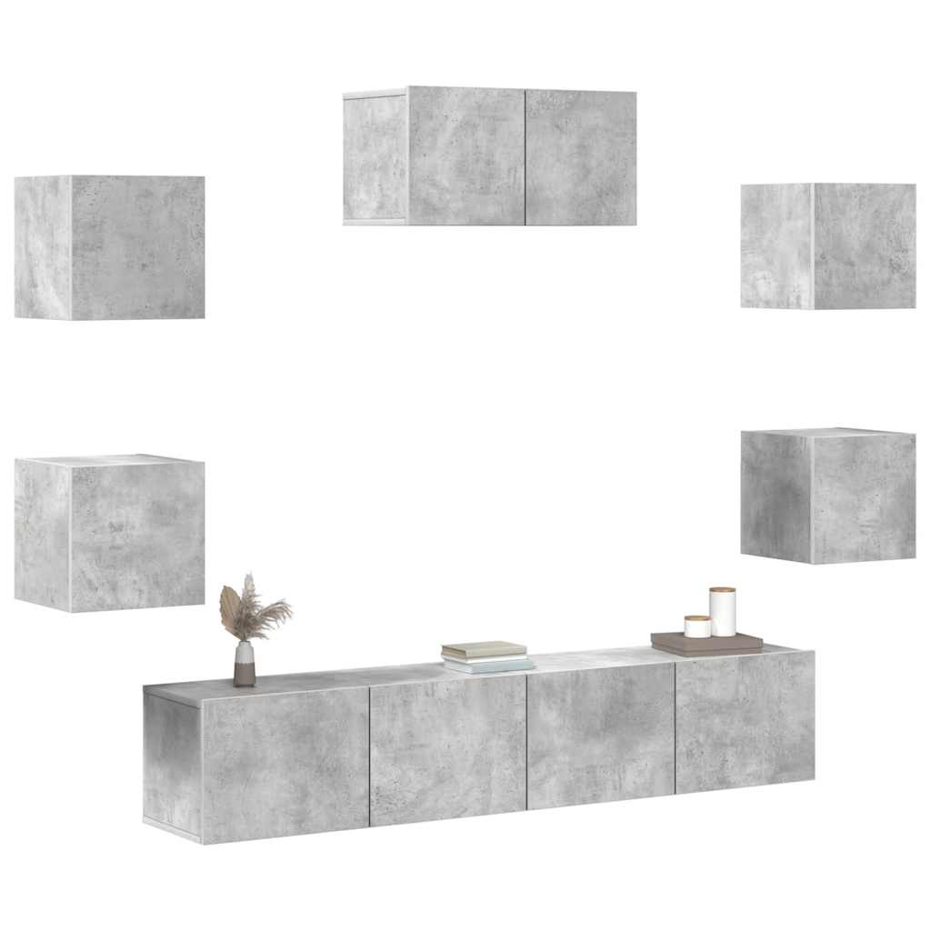 7-tlg. TV-Schrank-Set Betongrau Holzwerkstoff
