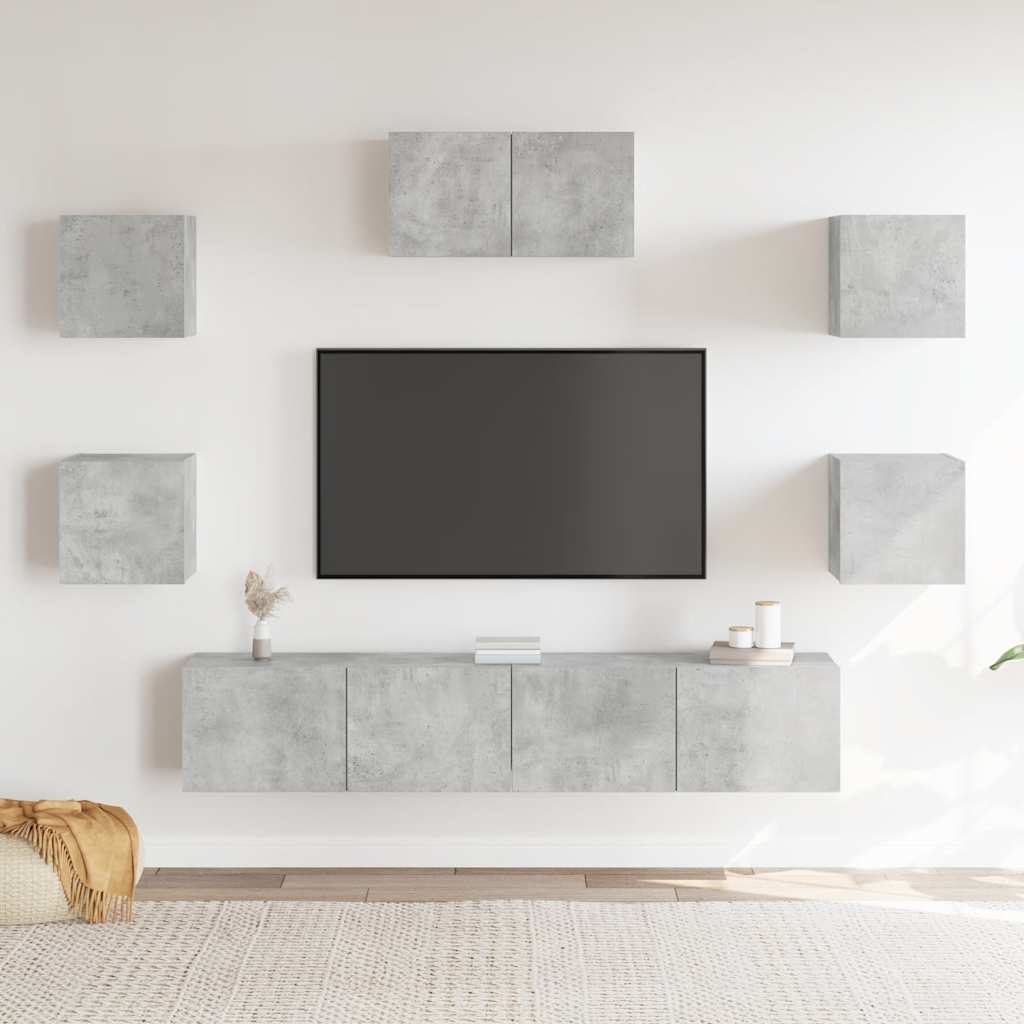 7-tlg. TV-Schrank-Set Betongrau Holzwerkstoff