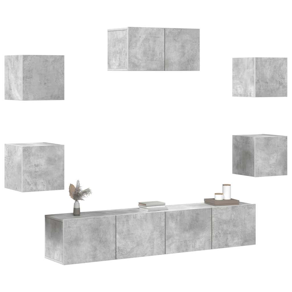 7-tlg. TV-Schrank-Set Betongrau Holzwerkstoff