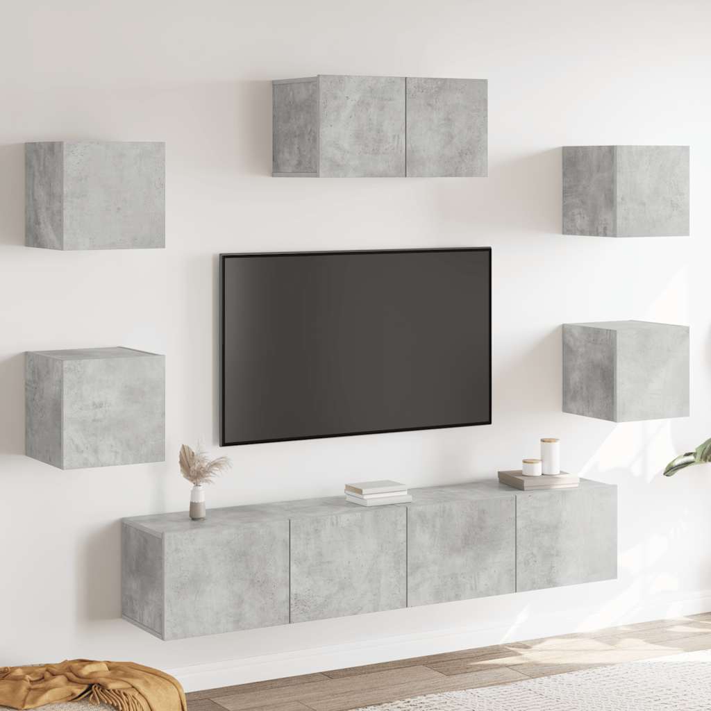 7-tlg. TV-Schrank-Set Betongrau Holzwerkstoff