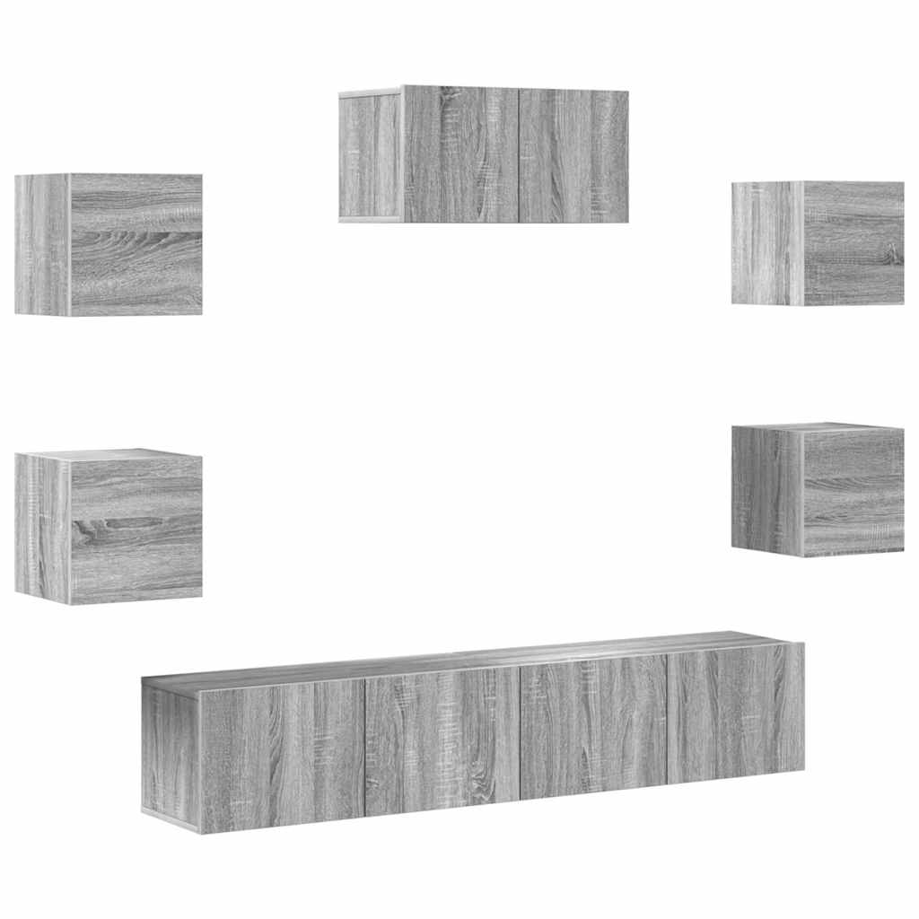 7-tlg. TV-Schrank-Set Grau Sonoma Holzwerkstoff