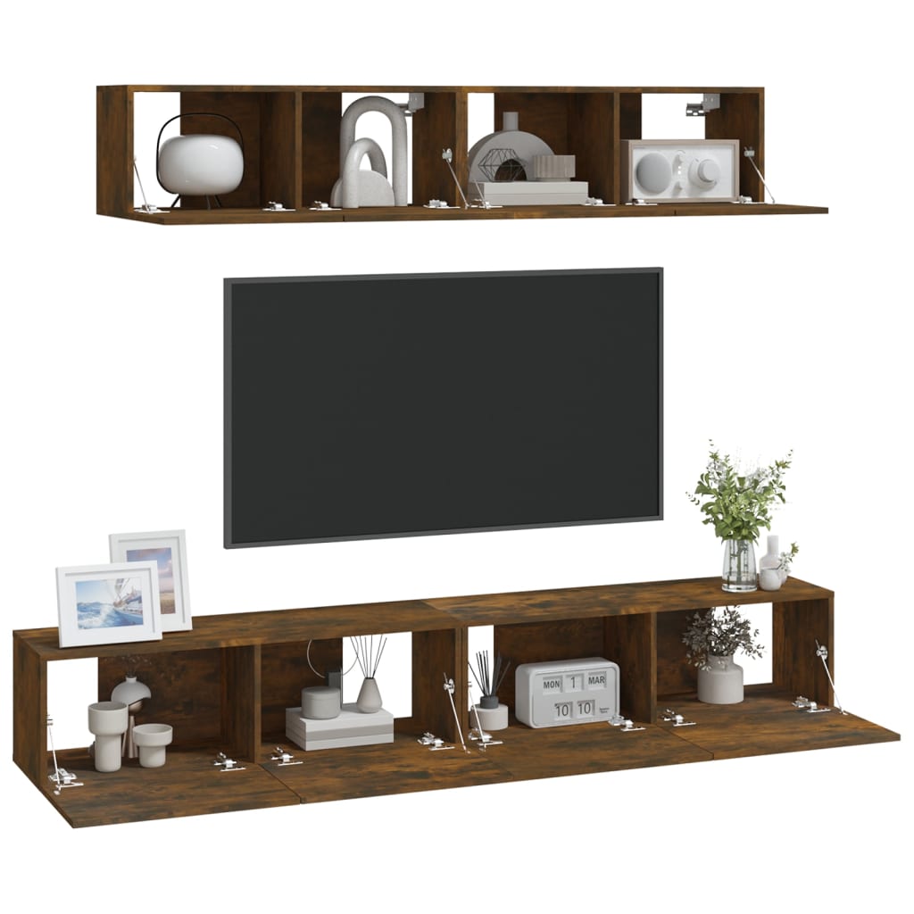 4-tlg. TV-Schrank-Set Räuchereiche Holzwerkstoff