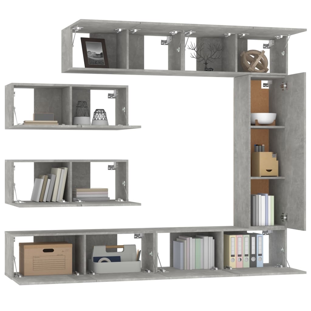 7-tlg. TV-Schrank-Set Betongrau Holzwerkstoff