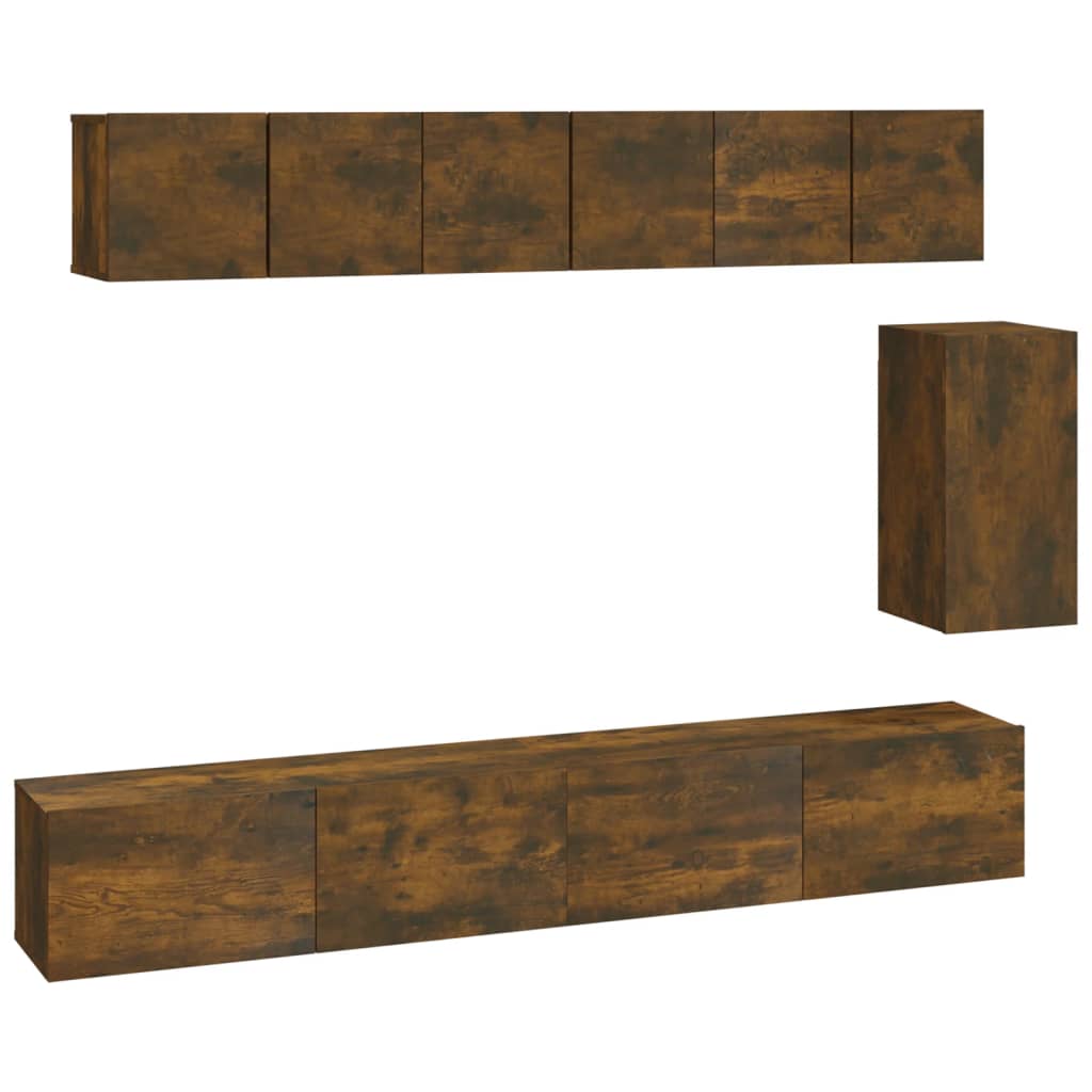 6-tlg. TV-Schrank-Set Räuchereiche Holzwerkstoff