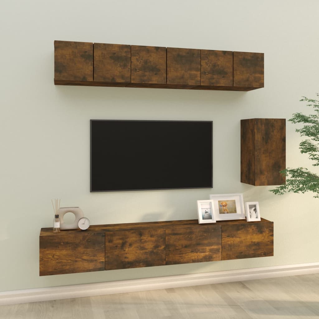 6-tlg. TV-Schrank-Set Räuchereiche Holzwerkstoff