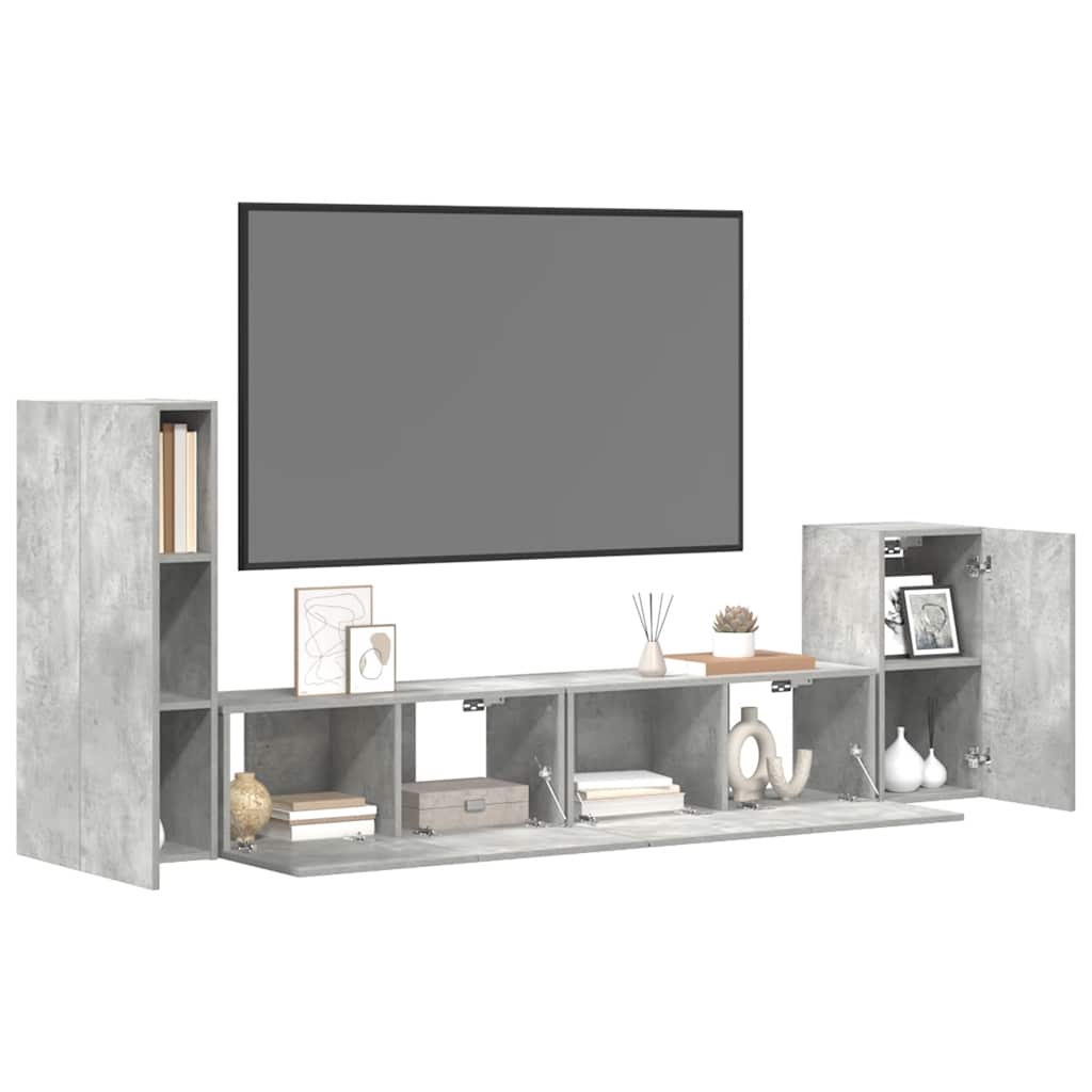 4-tlg. TV-Schrank-Set Betongrau Holzwerkstoff