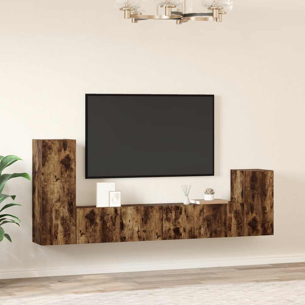 4-tlg. TV-Schrank-Set Räuchereiche Holzwerkstoff