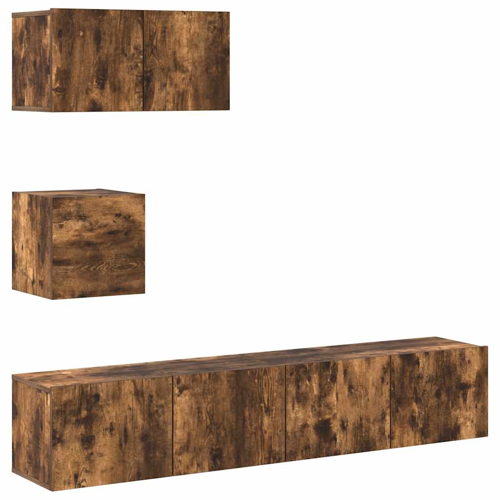 4-tlg. TV-Schrank-Set Räuchereiche Holzwerkstoff