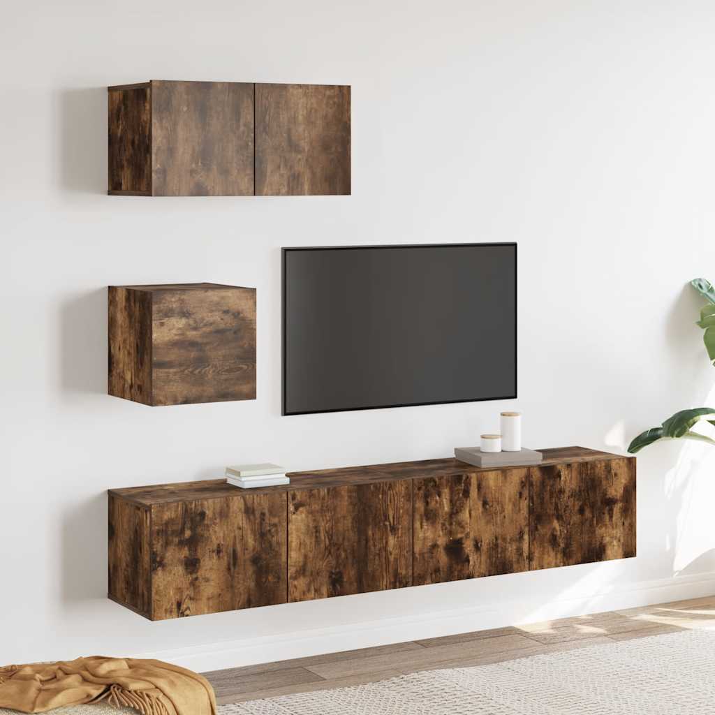 4-tlg. TV-Schrank-Set Räuchereiche Holzwerkstoff