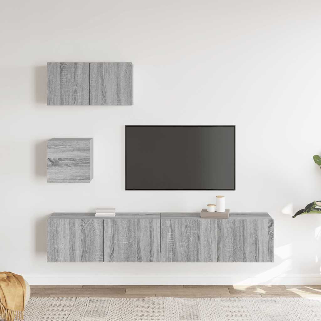 4-tlg. TV-Schrank-Set Grau Sonoma Holzwerkstoff
