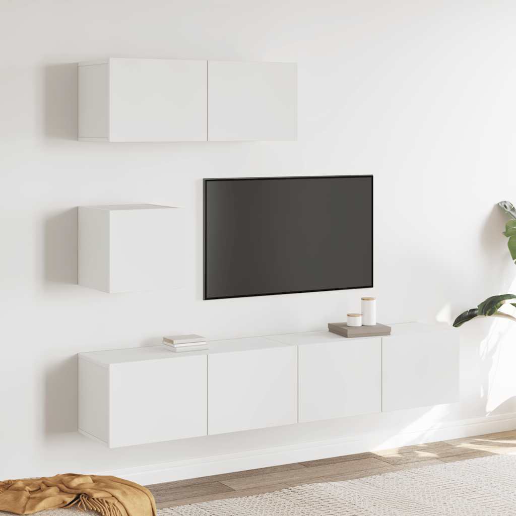 4-tlg. TV-Schrank-Set Weiß Holzwerkstoff