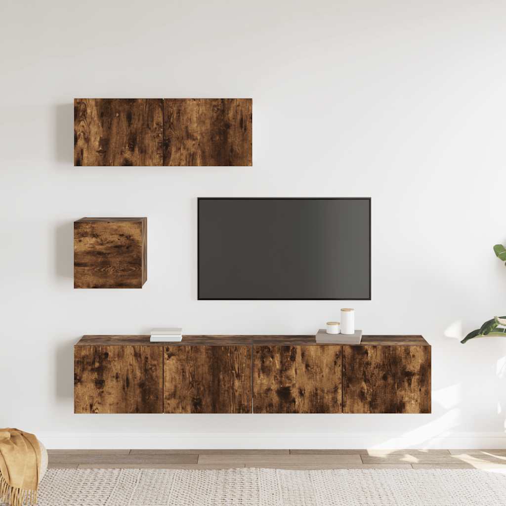 4-tlg. TV-Schrank-Set Räuchereiche Holzwerkstoff