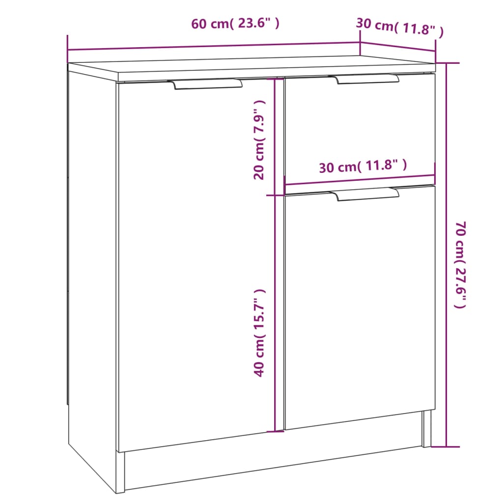 Sideboards 2 Stk. Betongrau 60x30x70 cm Holzwerkstoff