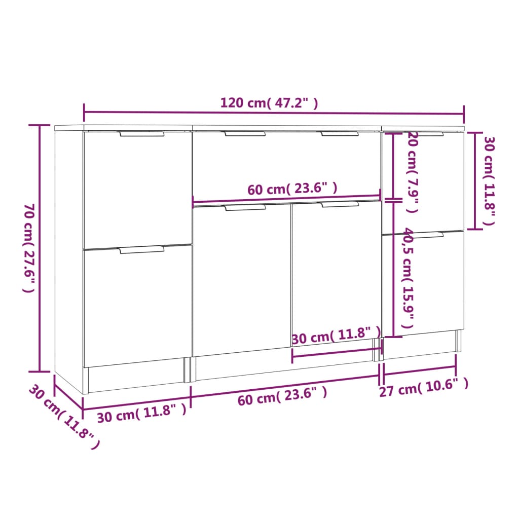 Sideboards 3 Stk. Sonoma-Eiche Holzwerkstoff
