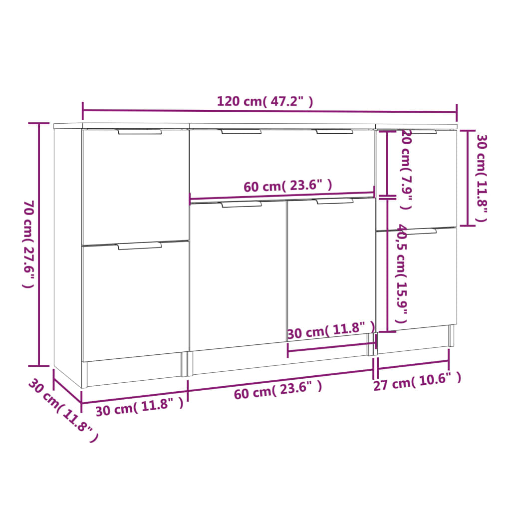 Sideboards 3 Stk. Betongrau Holzwerkstoff