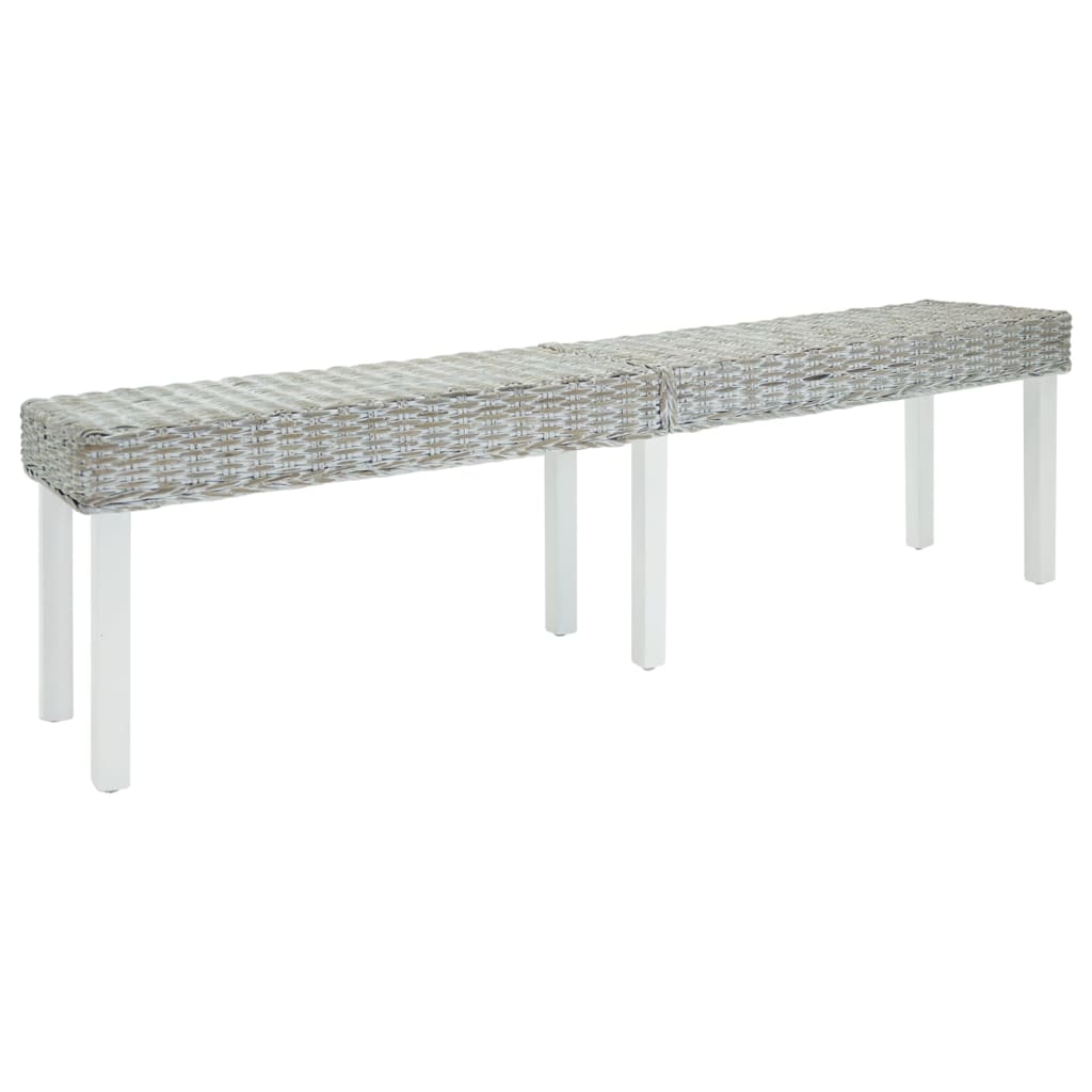 Sitzbank Weiß 160x35x45 cm Natur Kubu Rattan & Massivholz Mahagoni