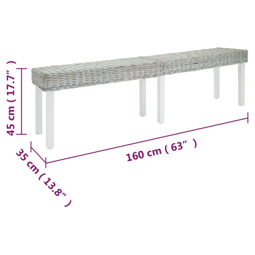 Sitzbank Weiß 160x35x45 cm Natur Kubu Rattan & Massivholz Mahagoni