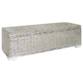 Truhe Weiß 110 cm Natur Kubu Rattan & Massivholz Mahagoni