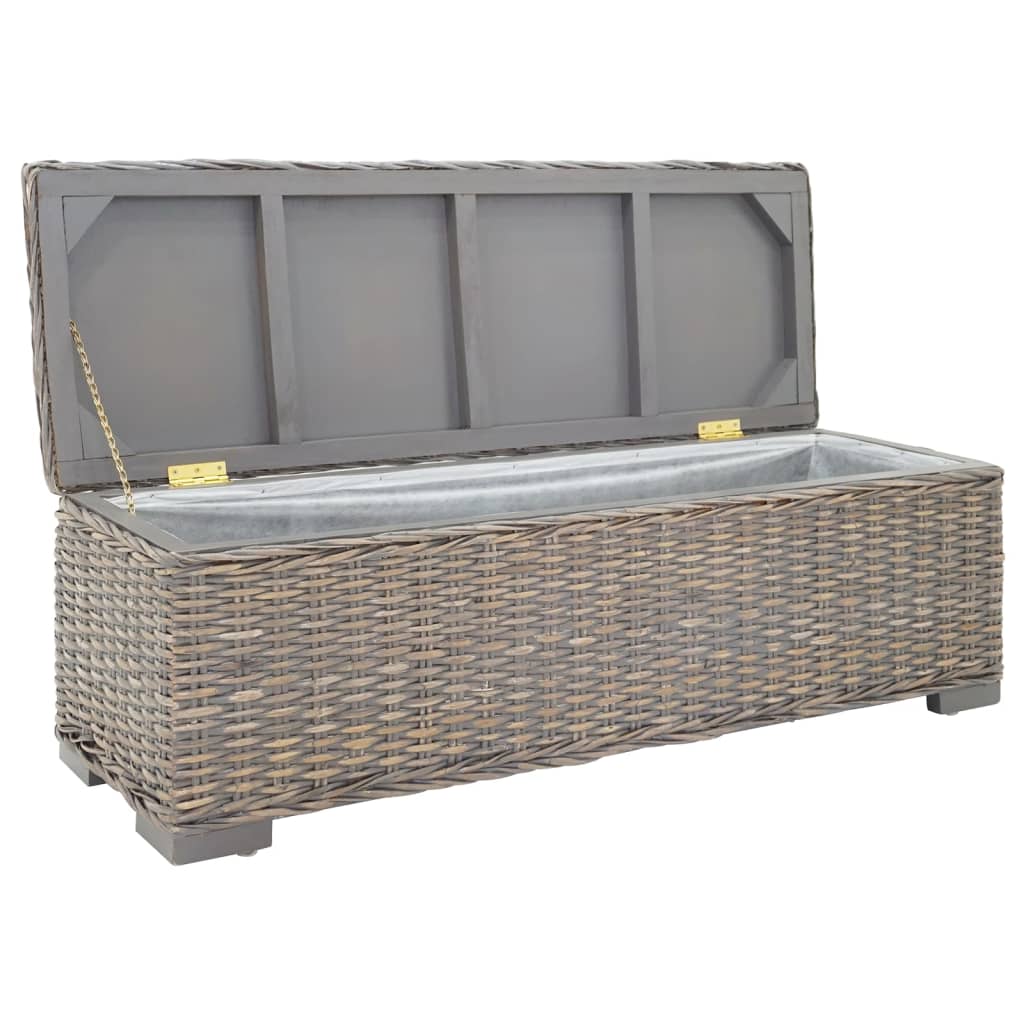 Truhe Grau 110 cm Natur Kubu Rattan & Massivholz Mahagoni