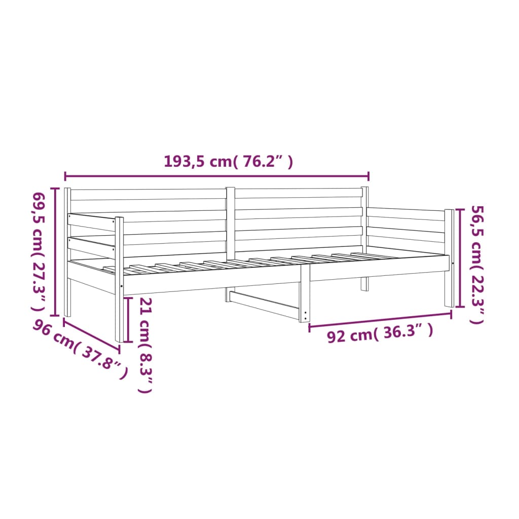 Tagesbett ohne Matratze 90x190 cm Massivholz Kiefer